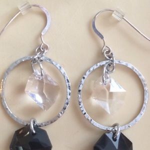 Swarovski sterling hammered ring earrings black clear silver